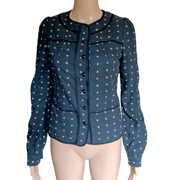 See By Chloe Womens Crop Button Down Jacket Black Geometric Embroidered Size 4 - Picture 4 of 9